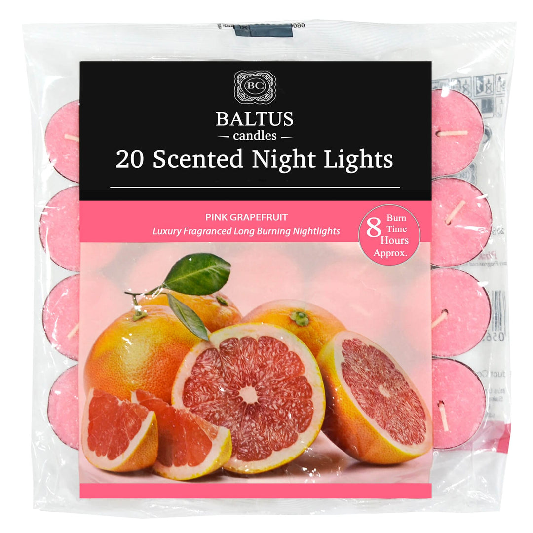 Baltus 20 Pack of Scented Tealight Night Lights Candles 8hr Burn Pink grapefruit