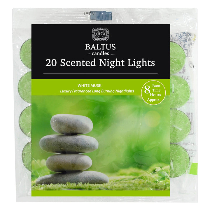 Baltus 20 Pack of Scented Tealight Night Lights Candles 8hr Burn White Musk