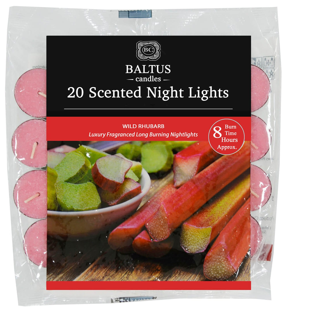 Baltus 20 Pack of Scented Tealight Night Lights Candles 8hr Burn Wild Rhubarb