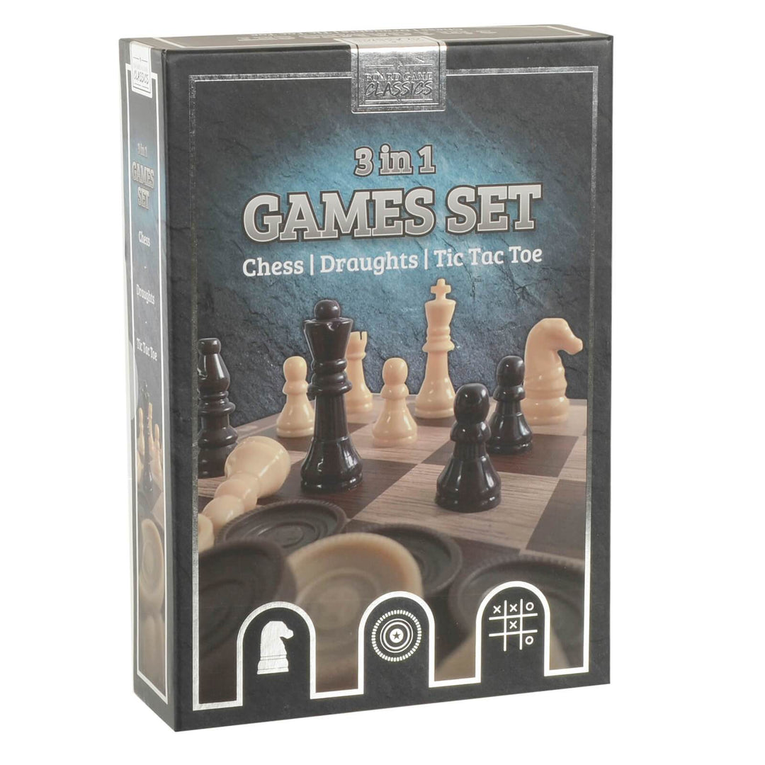 3 in 1 Board Game Classics Set Chess Draughts Tic Tac Toe Age 3+