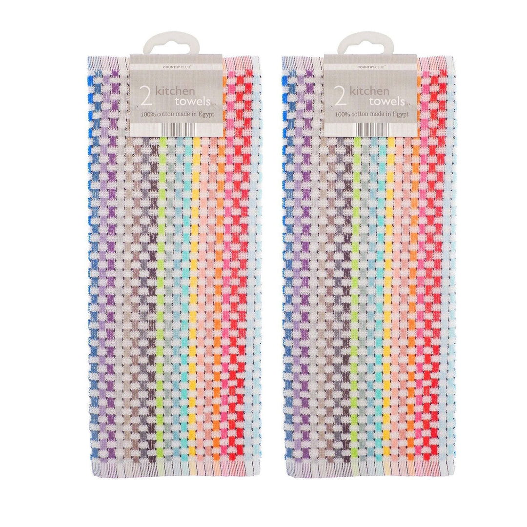 4 x Zing Tea Towels Rainbow Colour Weave 100% Cotton