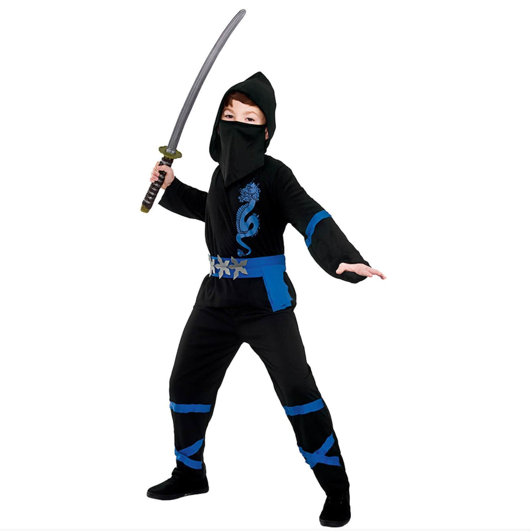 Kids Power Ninja Japanese Fighter Black Halloween Costume Blue / S (3-4 years)