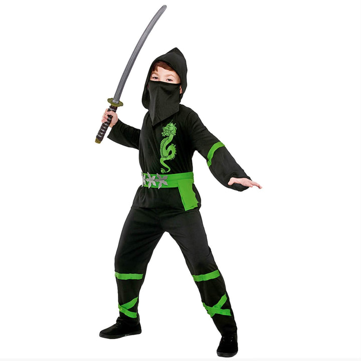 Kids Power Ninja Japanese Fighter Black Halloween Costume Green / S (3-4 years)