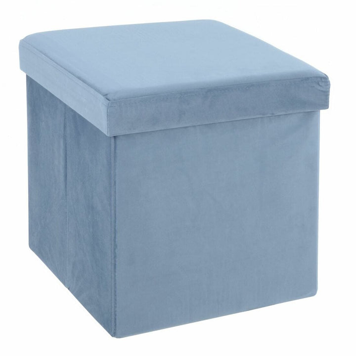 Hodge & Hodge Velvet Effect Storage Ottoman With Lid Blue