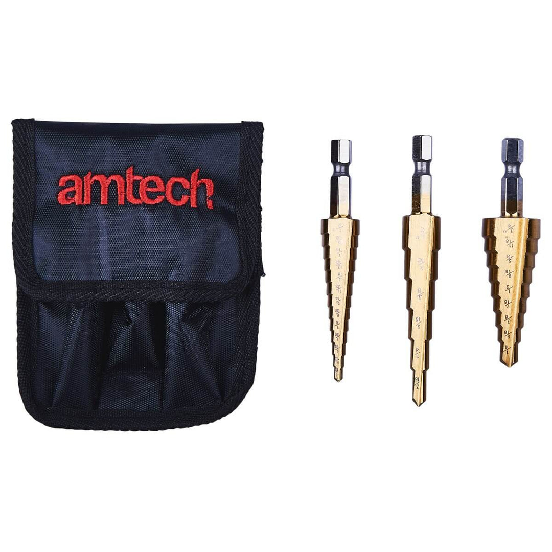 Amtech 3pc High Speed Steel Step Drill Bit Set Small Sizes