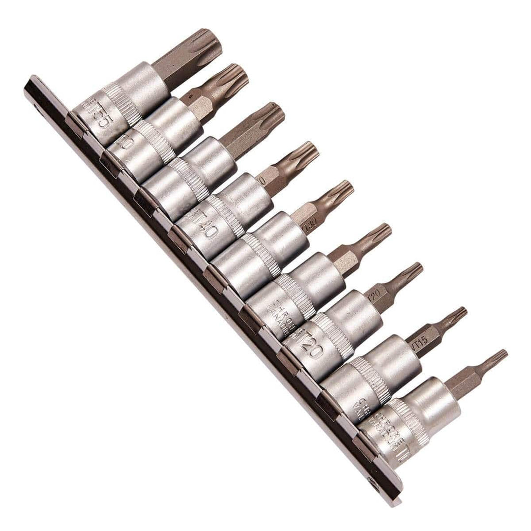 Amtech 10Pc 3/8'' Chrome Plated Torx Socket Set On Rail