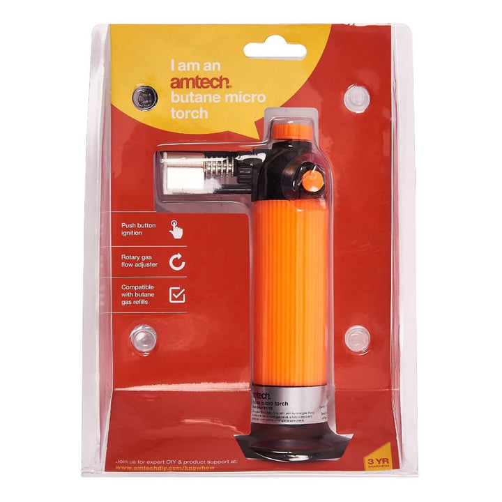 Amtech Butane Refillable Push Button Micro Torch