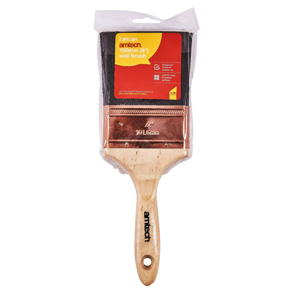 Amtech 4" 100mm Wall Brush Wooden Handle Interior/Exterior