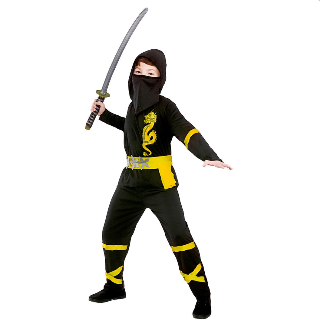 Kids Power Ninja Japanese Fighter Black Halloween Costume Yellow / S (3-4 years)