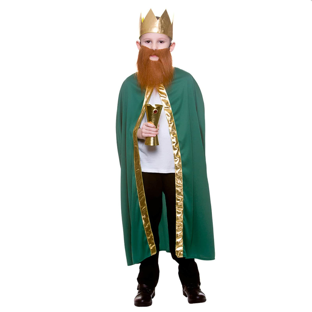 Childs King Queen Robe & Crown Set Gold Trim Fancy Dress 85cm Green