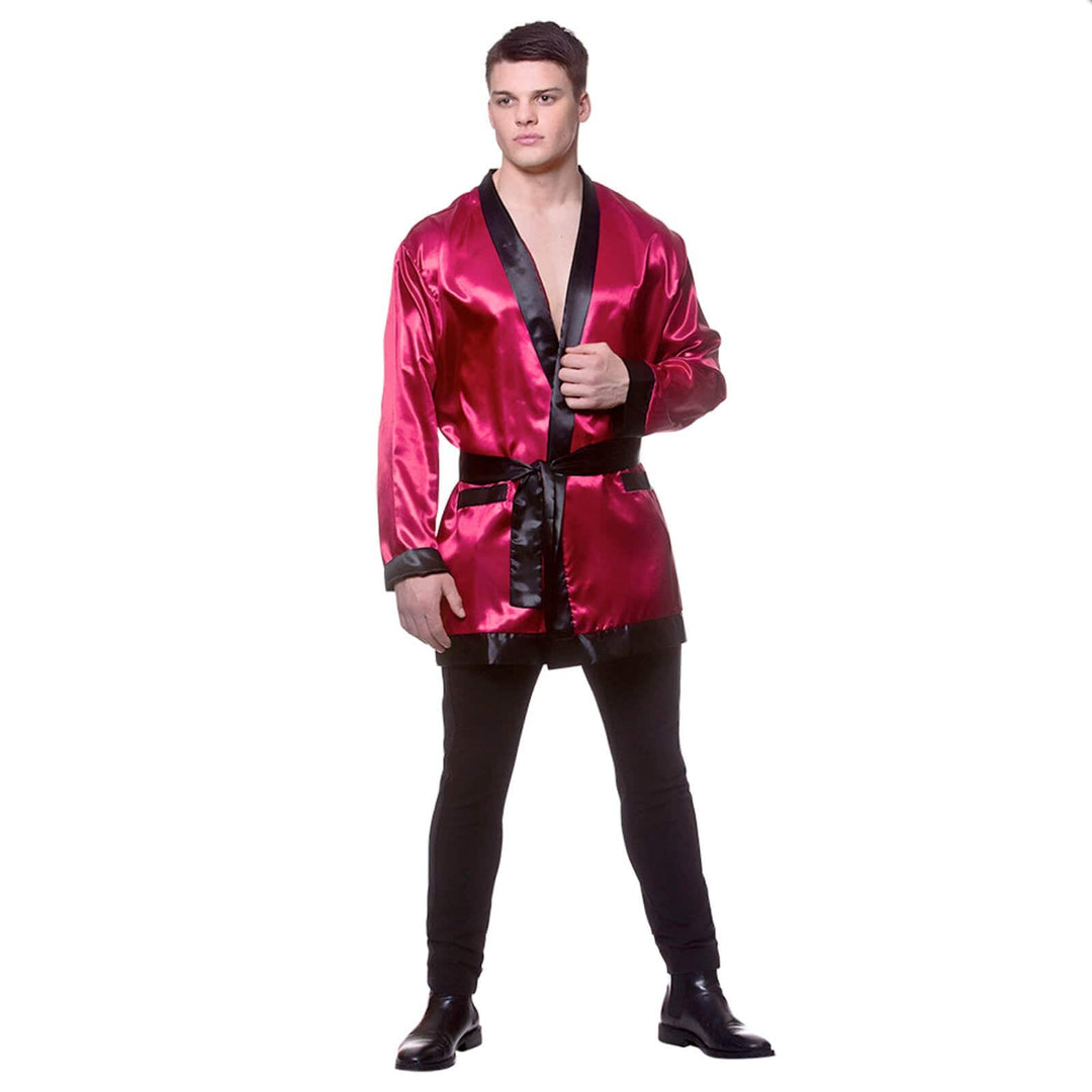 Mens Hollywood Bachelor Costume Red Smoking Jacket Robe Stag Night