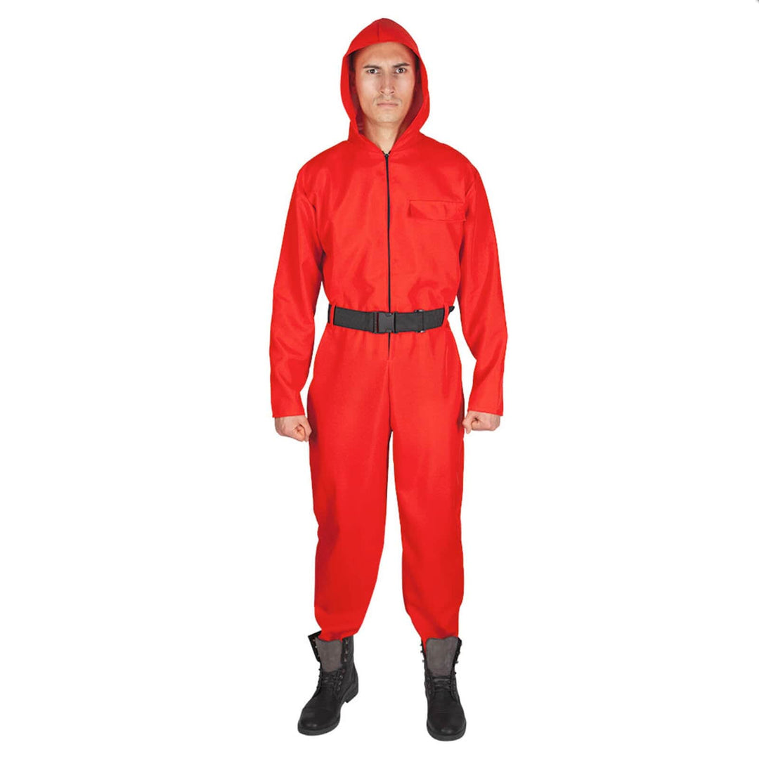 Adults Hooded Jumpsuit with Belt Red TV Game Fancy Dress