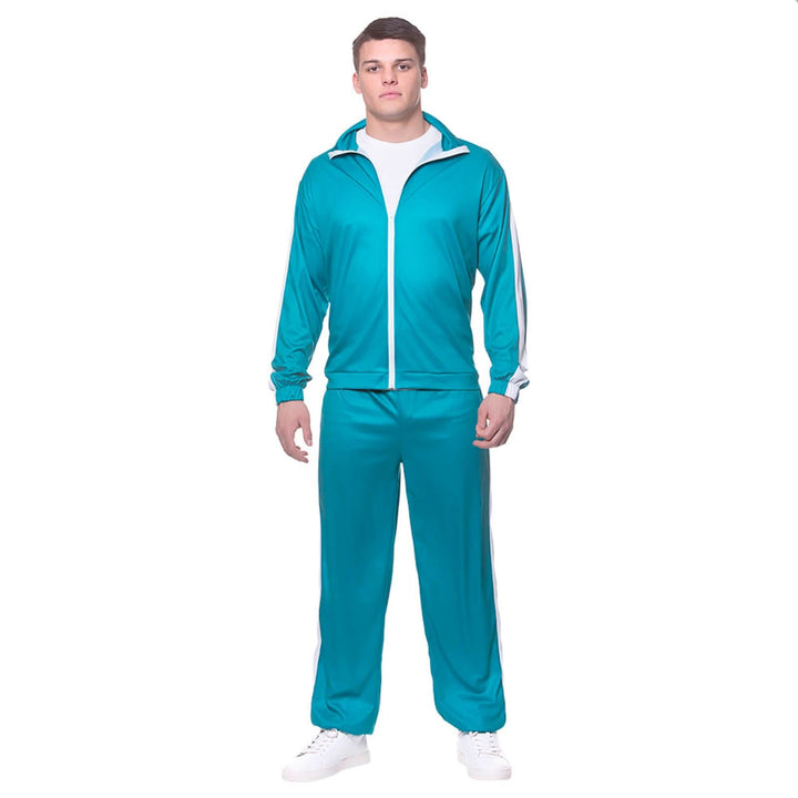 Adults Teal Tracksuit White Stripe Jogging Fancy Dress Costume