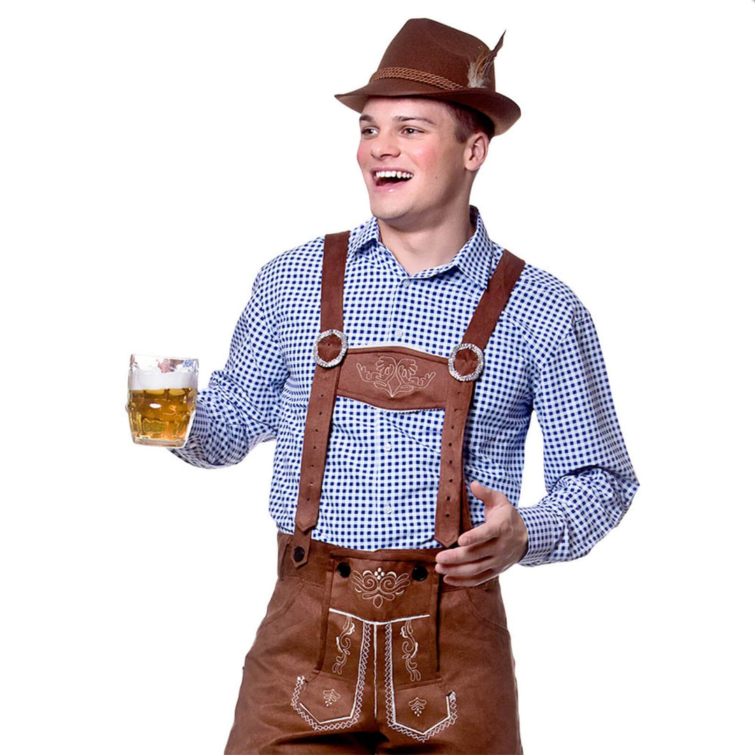 Mens Oktoberfest Shirt Checked Beer Festival Top Fancy Dress Blue / L