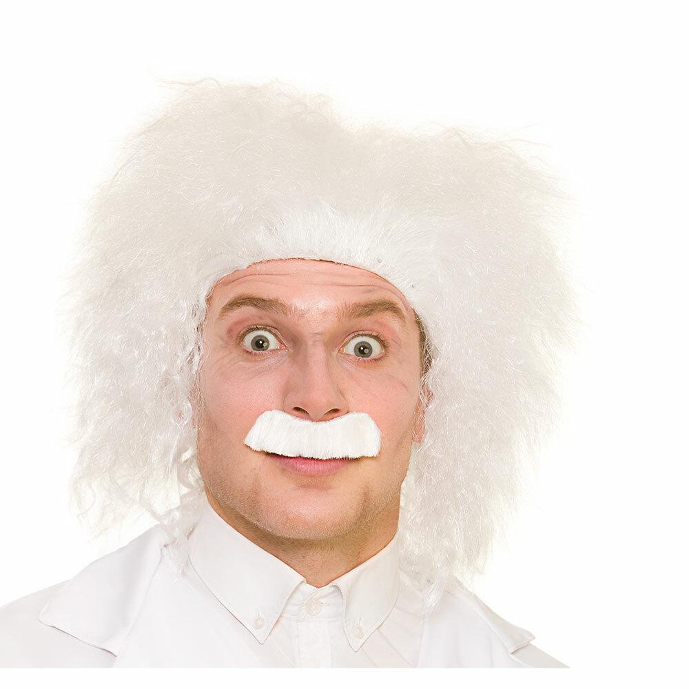 Crazy Scientist White Wig Moustache Tash Fancy Dress Party