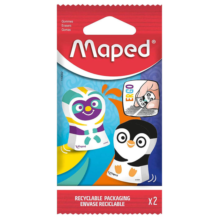 Pack of 2 Maped Ergo Fun Animal Erasers Novelty School Play