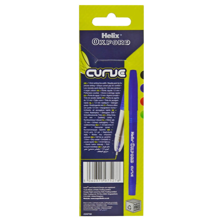 Pack Of 4 Colour Ball Pens Helix Oxford Curve 1mm Needle Point