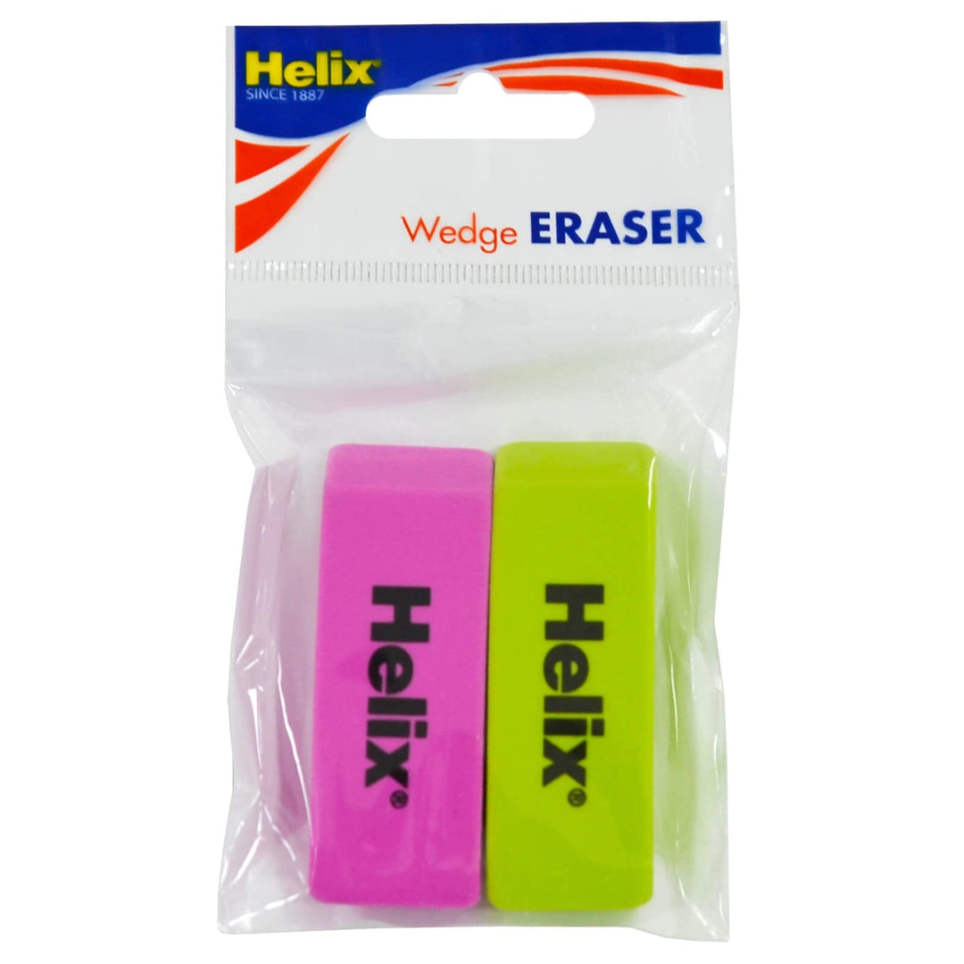 Pack of 2 Helix Wedge Eraser Neon Green Pink Office School