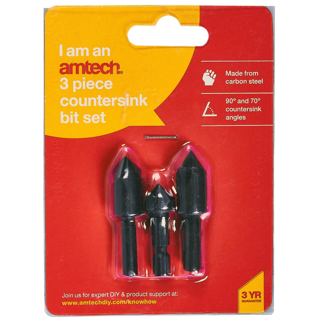 Amtech 3 Piece Countersink Bit Set Carbon Steel