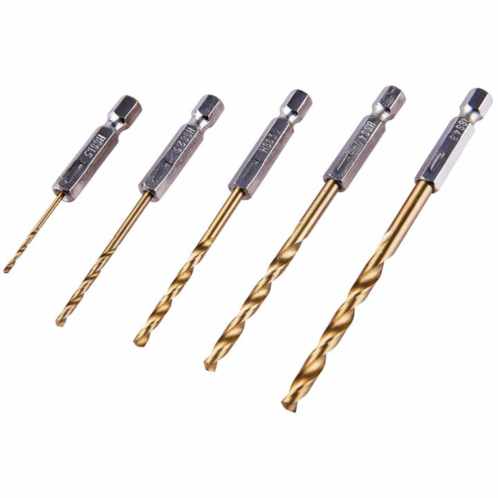 Amtech 5 Piece 1/4" Titanium Drill Bit Set Quick Release