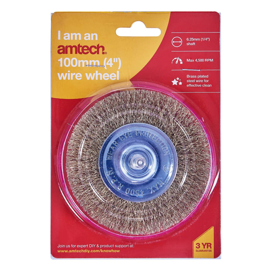 Amtech 4" (100mm) Wire Wheel Brass Plated