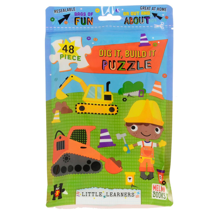 Kids Jigsaw Puzzle 48 Large Pieces Resealable Bag Home Travel Dig It Build It