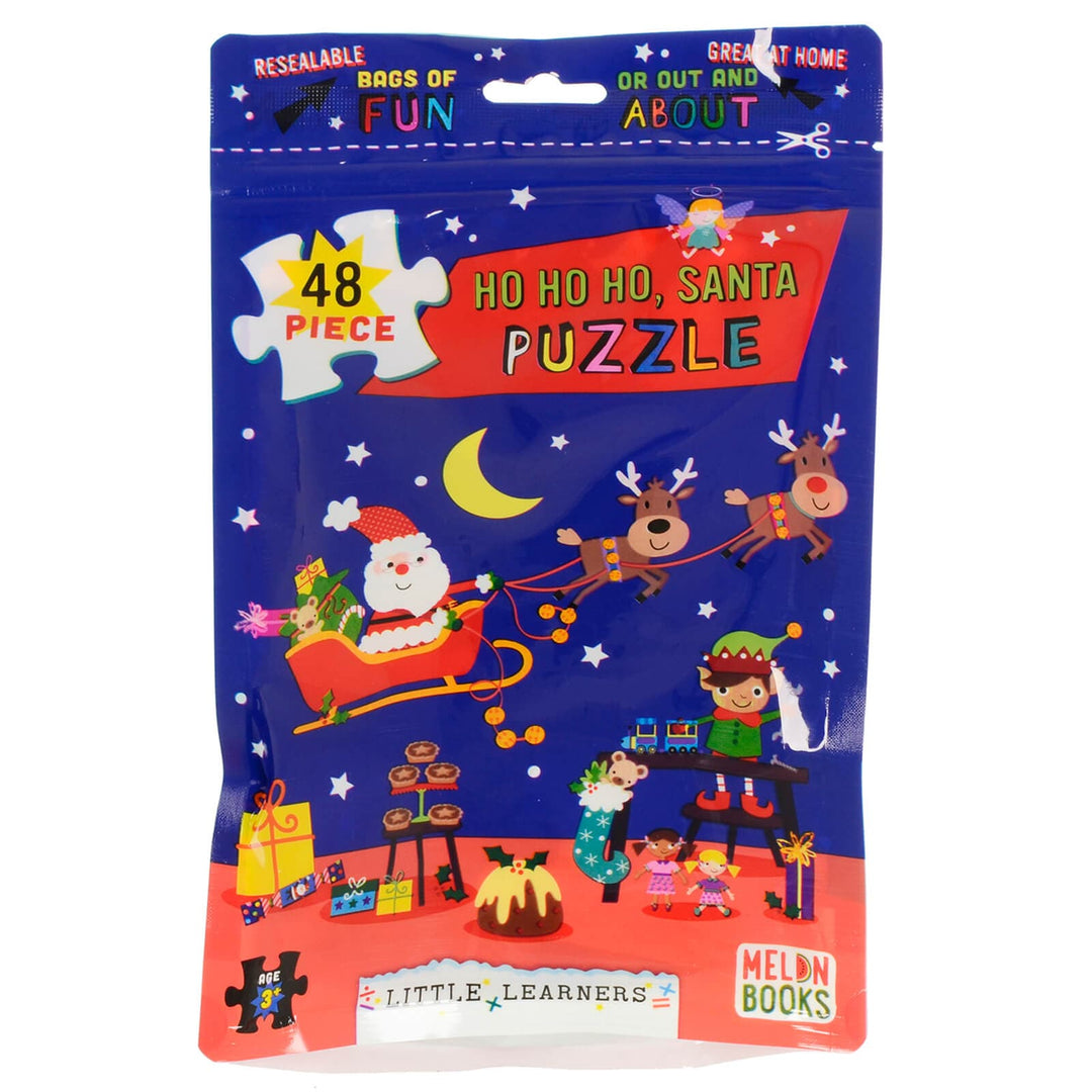 Kids Jigsaw Puzzle 48 Large Pieces Resealable Bag Home Travel Ho Ho Ho Santa