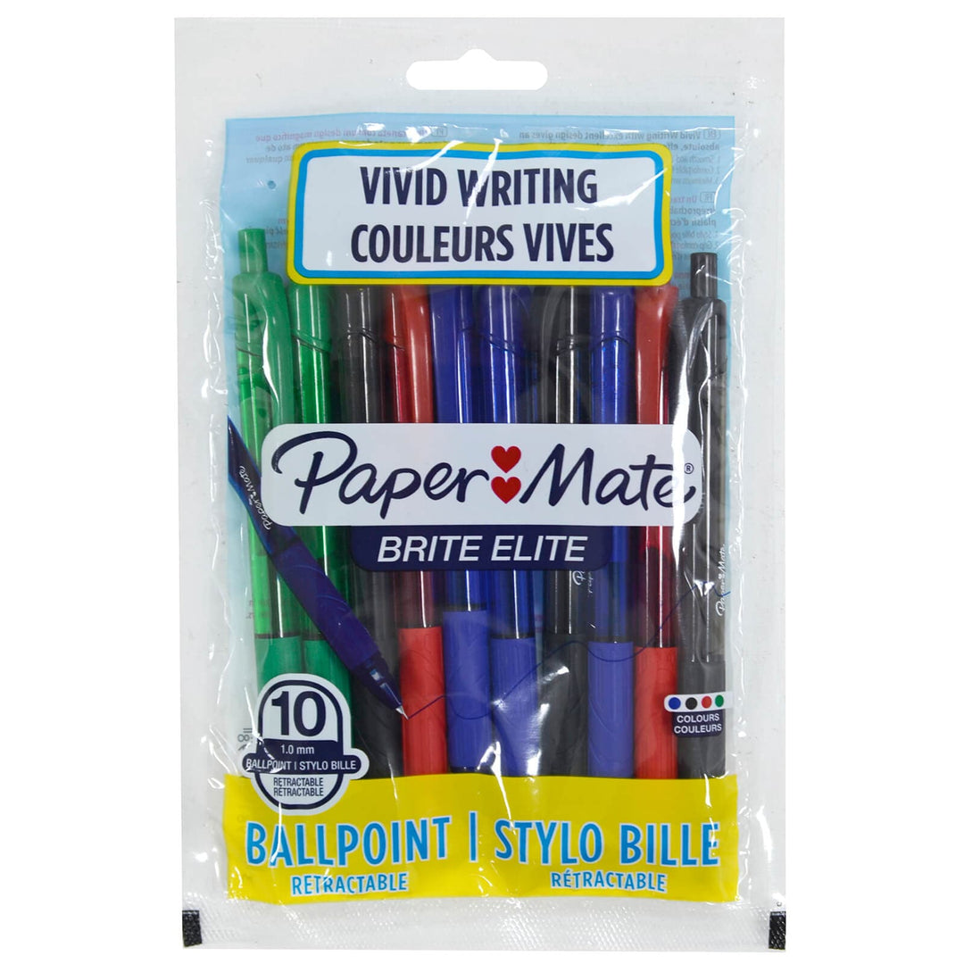 10 Pack Paper Mate Retractable Ballpoint Pens Mixed Colours