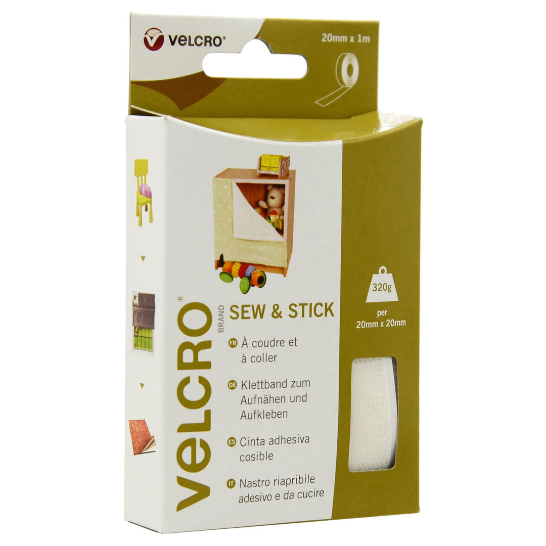 VELCRO® Brand Sew & Stick Tape 20mm x 1m Rolls Cut To Size White