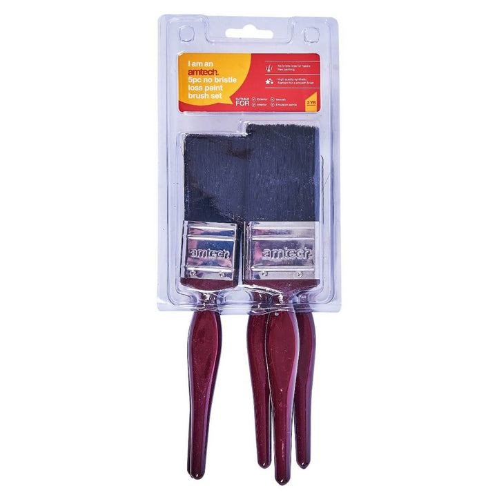 Amtech No Bristle Loss Paint Brush Classic Handle 5 Piece