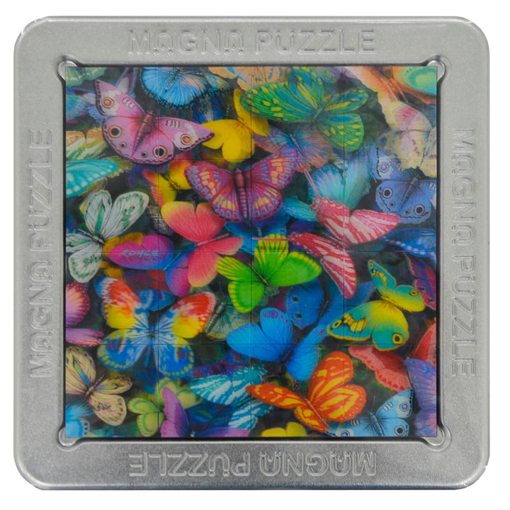 3D Picture Magna Puzzle Square Magnetic Tiles 16 Piece Tin 15cm Butterflies