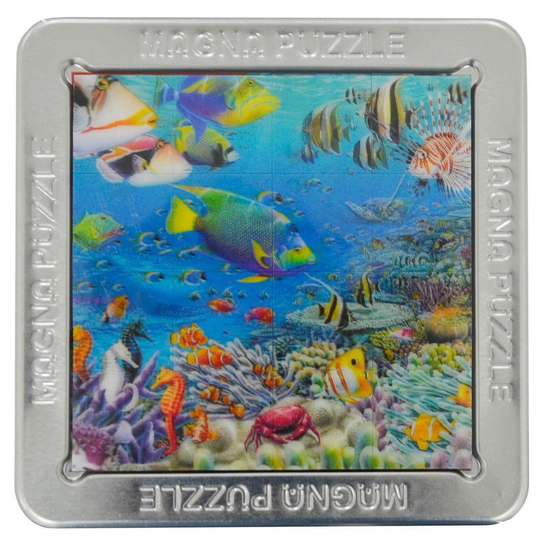 3D Picture Magna Puzzle Square Magnetic Tiles 16 Piece Tin 15cm Tropical Reef