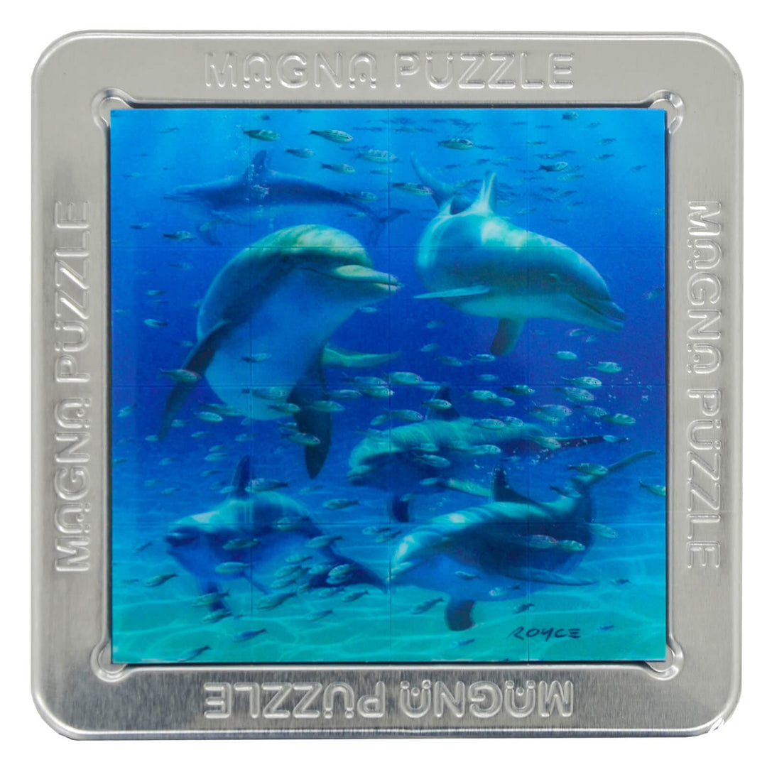 3D Picture Magna Puzzle Square Magnetic Tiles 16 Piece Tin 15cm Dolphins