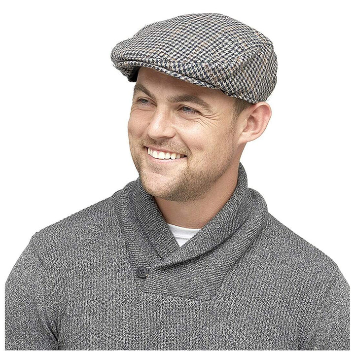 Mens Flat Cap Houndstooth Check Wool Blend Winter Hat