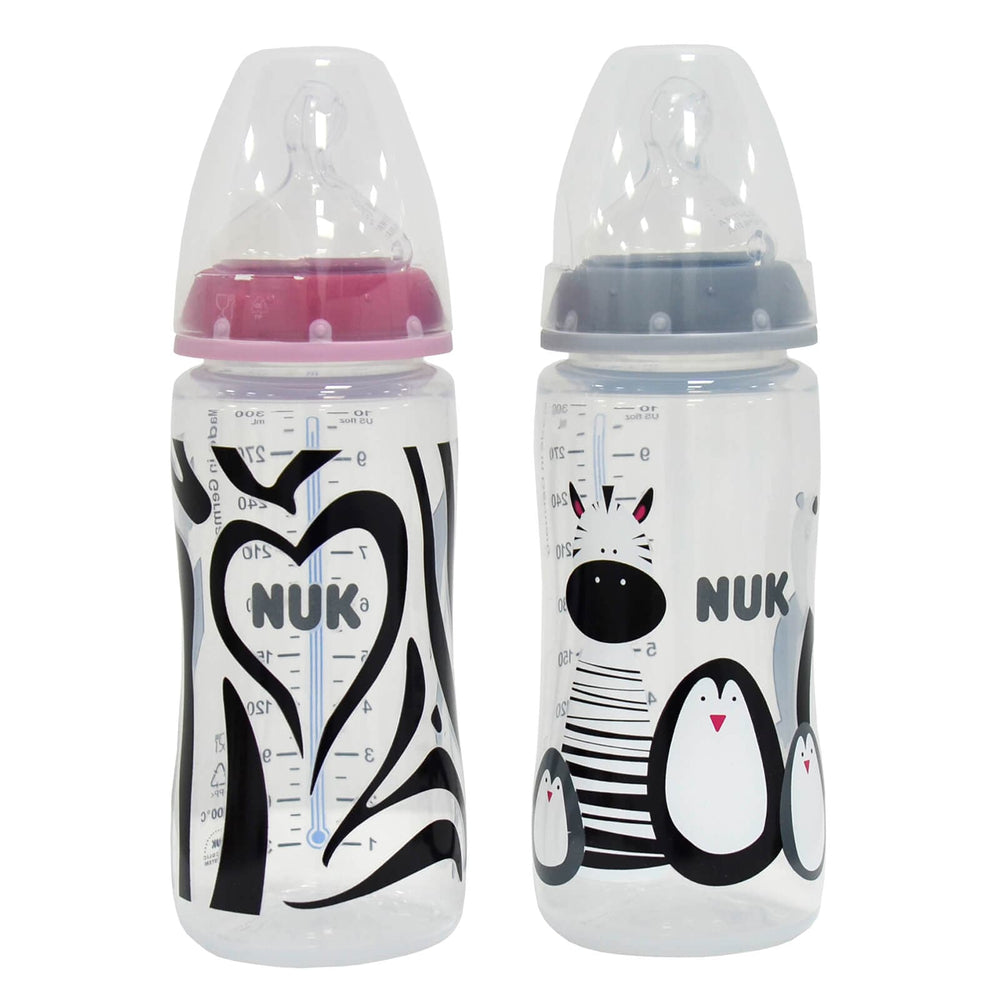 NUK Baby Bottle Set 2 x 300ml Temperature Indicator Animal Design