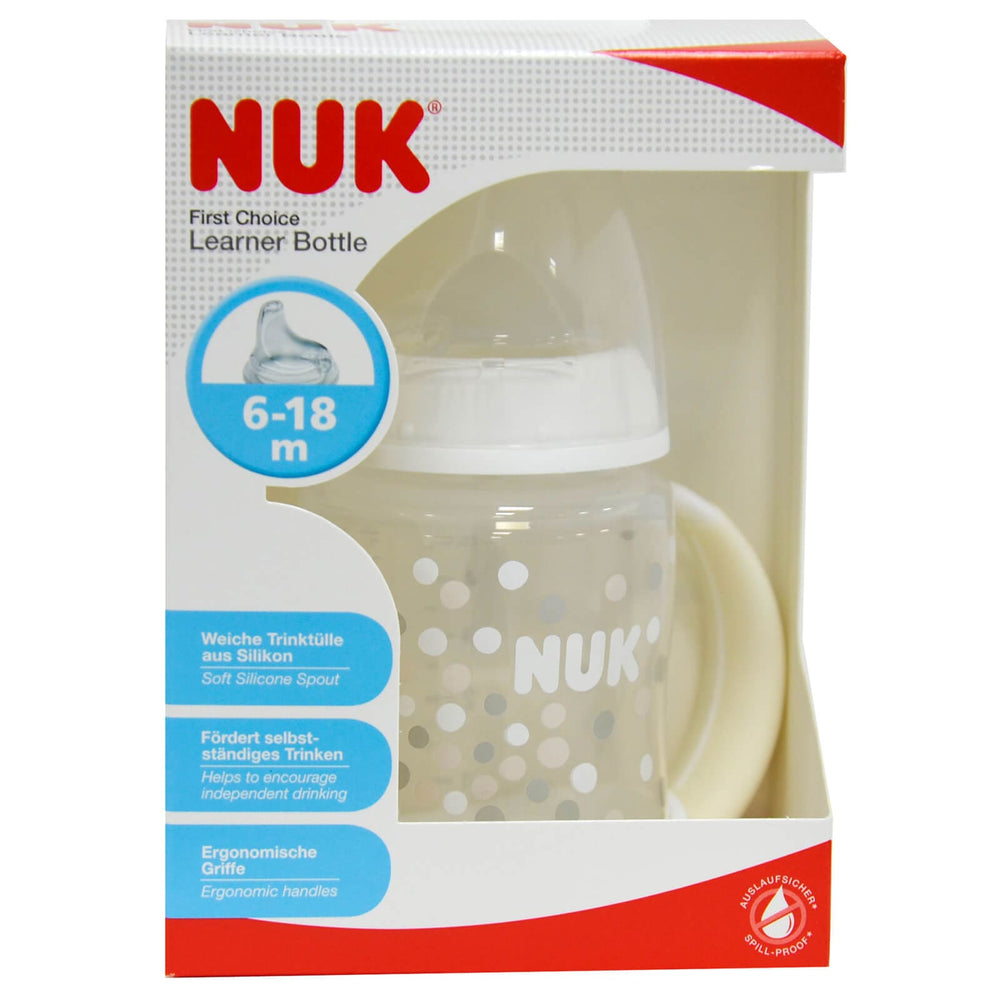 NUK Learner Bottle 150ml Spillproof Silicone Spout 2 Handles Dots