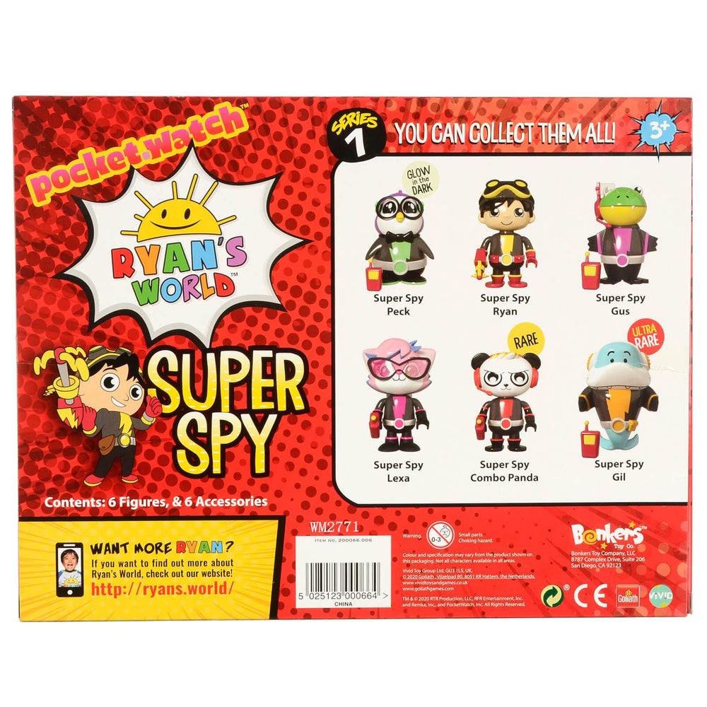 Ryan's World Super Spy Figures 6 Pack With 2 Mystery Agents