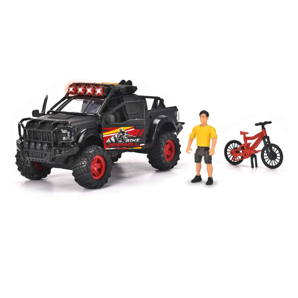 Dickie Toys Downhill Racing Set Ford Raptor Lights Sounds Bike