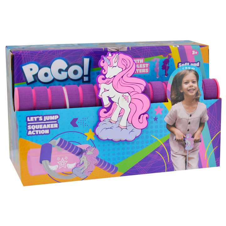 PoGo Jumping Toy Foam Base Squeaker Easy Grip Handle 3+ Unicorn