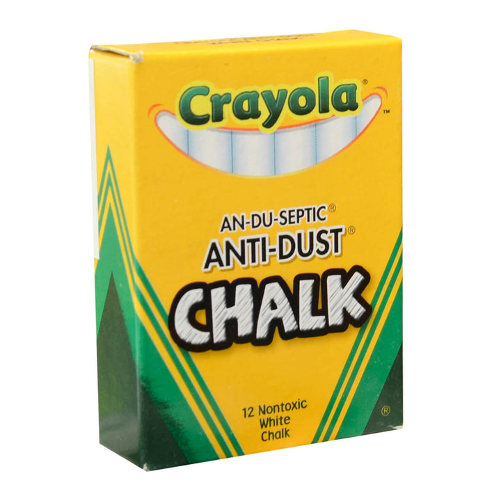 Crayola 12pk Chalk Sticks Anti Dust White Coloured 8cm