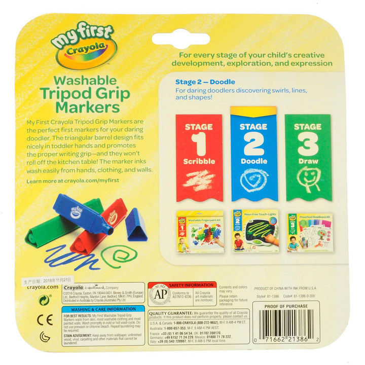 Crayola Tripod Grip Markers Washable Triangle Shape 8 Pack