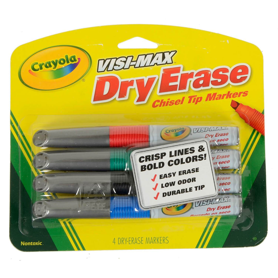 Crayola Visi-Max Dry Erase Markers Chisel Tip Low Odour 4 Pack