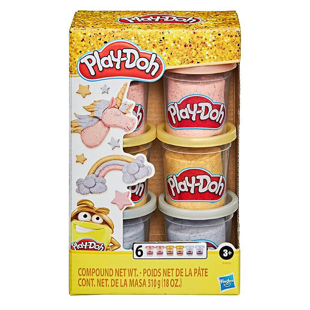 Play-Doh Metallics Compound 6 Tubs Glitter Dough Gold Roller