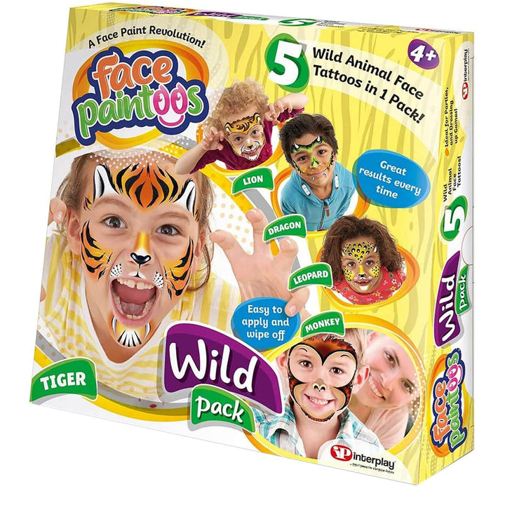 Face Paintoos Pack 5 Tattoos Designs Fancy Dress Fun Art Wild