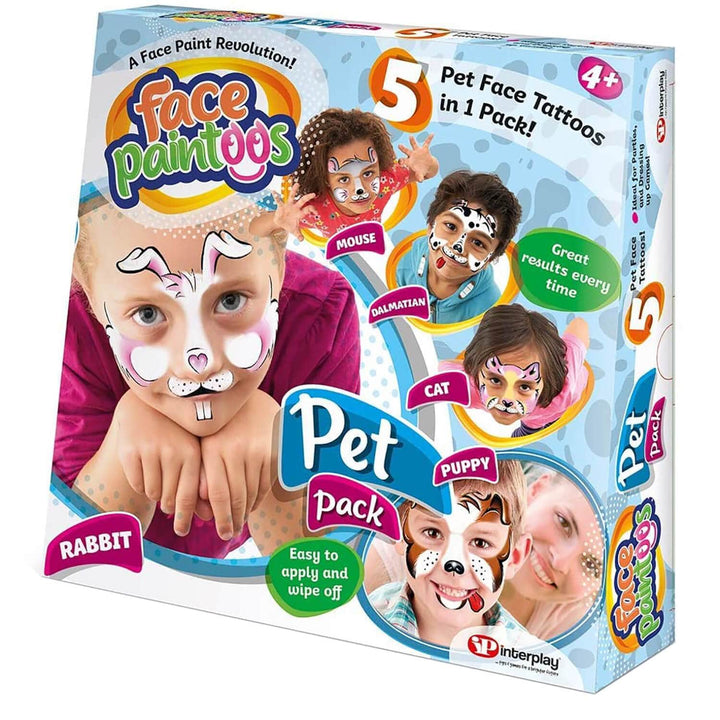 Face Paintoos Pack 5 Tattoos Designs Fancy Dress Fun Art Pet