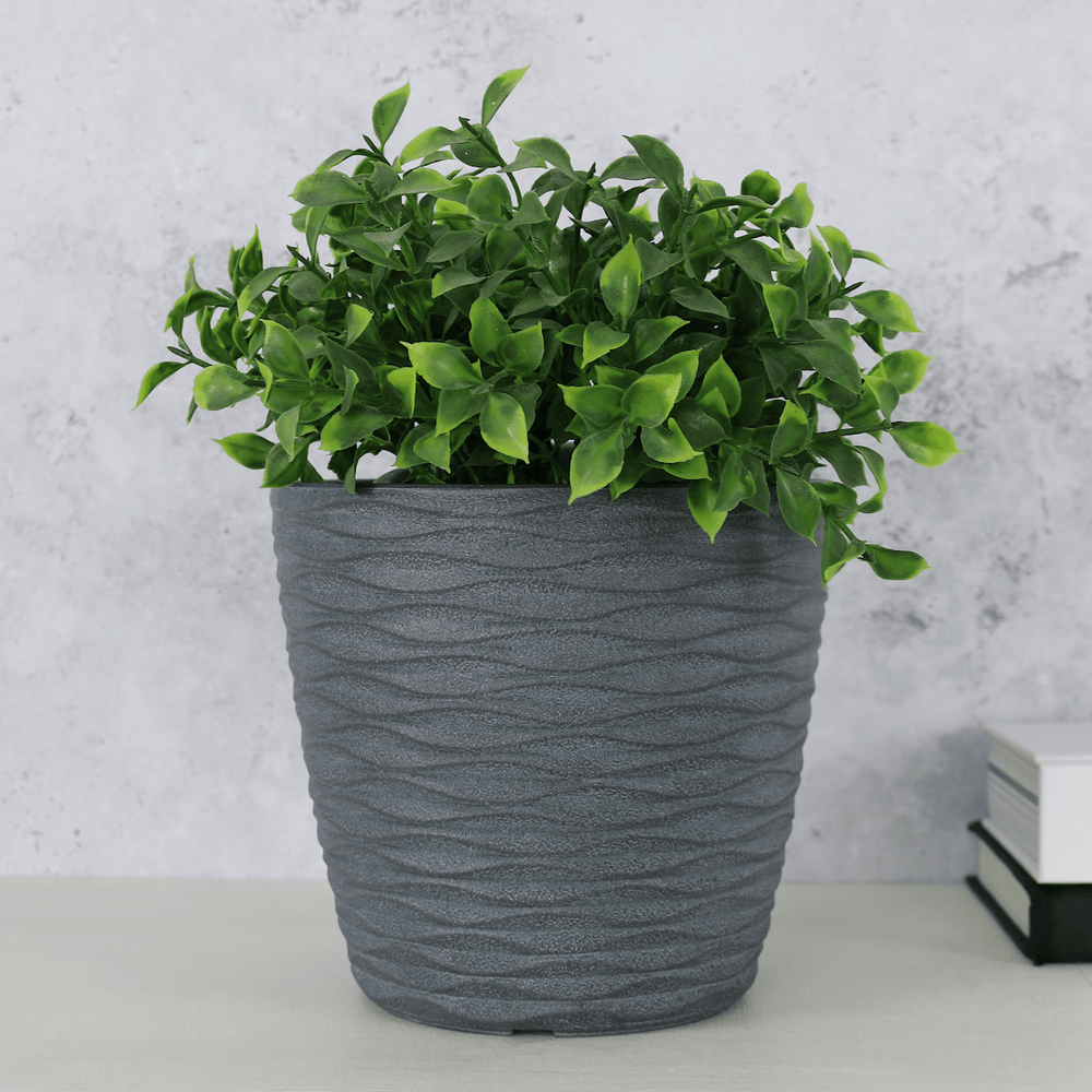 Plant Pot Weave Effect Plastic Flower Planter White Grey