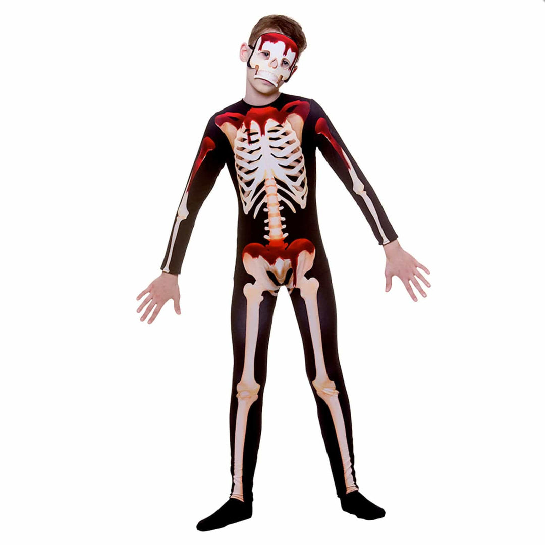 Boys Blood Dripping Skeleton Costume Jumpsuit Mask Halloween