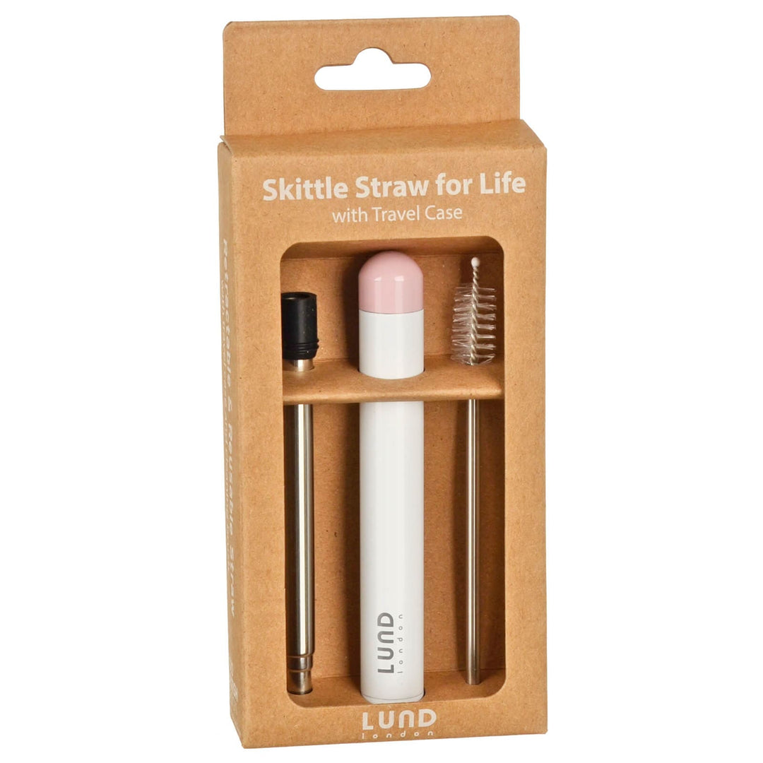 Lund Reusable Skittle Straw For Life With Travel Case & Brush White