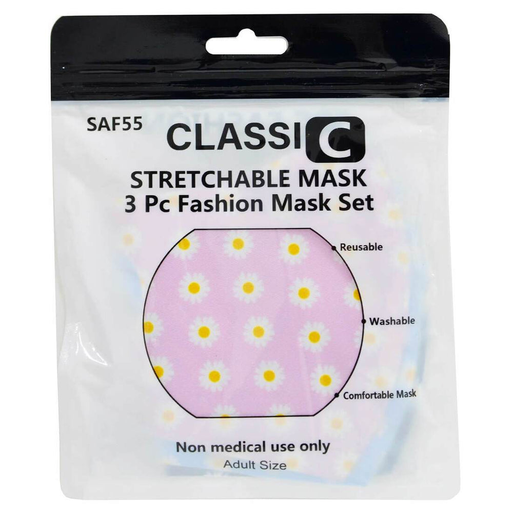 Pack of 3 Adults Washable Face Masks Fabric Daisy Print