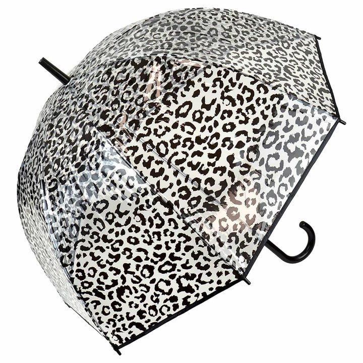 Leopard Print Dome Umbrella Clear Canopy Black Crook Handle